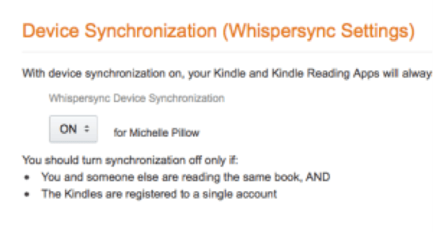 How to turn on Whispersync Settings for Kindle