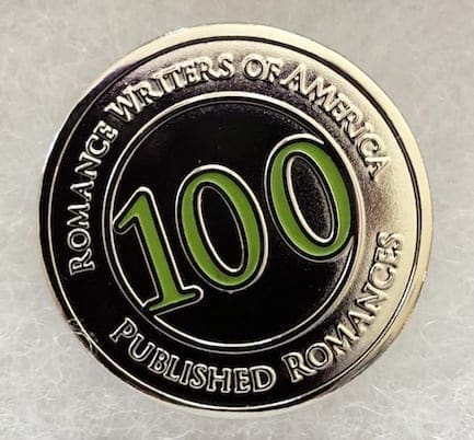 My 100 Published Romances Pin from Romance Writers of America (RWA).