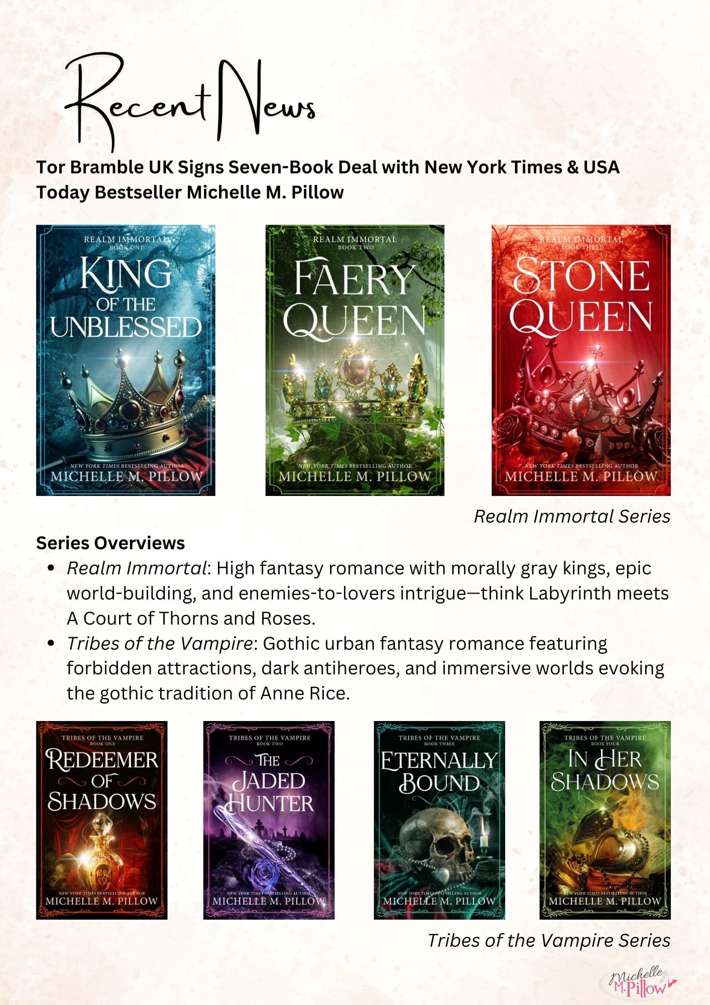 Pan Macmillan Deal showcasing covers for Realm Immortal and Tribes of the Vampire book series